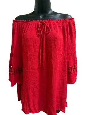Bobeau Red Off-Shoulder Peasant Blouse ❤️NEW❤️